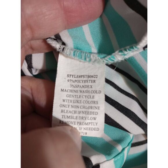 Elementz Shirt Ladies Extra Large Petite Teal Black Striped Button Front Busines - Picture 7 of 8